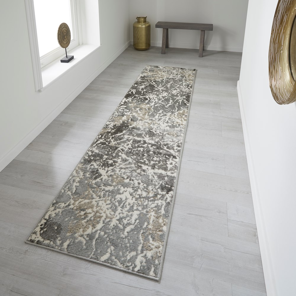 Zoe 2060 L Runner Rugs in Abstract Distressed Grey